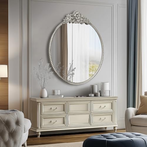 IPOUF Baroque Style 24 Inch Metal Circle Mirror
