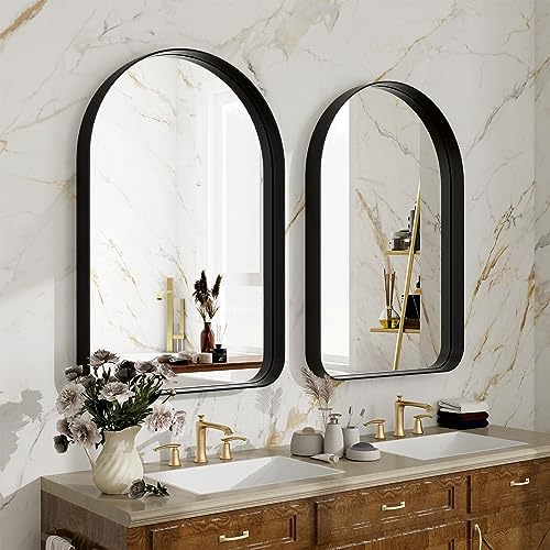 Easly 36x24 Arched Black Mirror - Modern Bathroom Mirror with Aluminum Frame