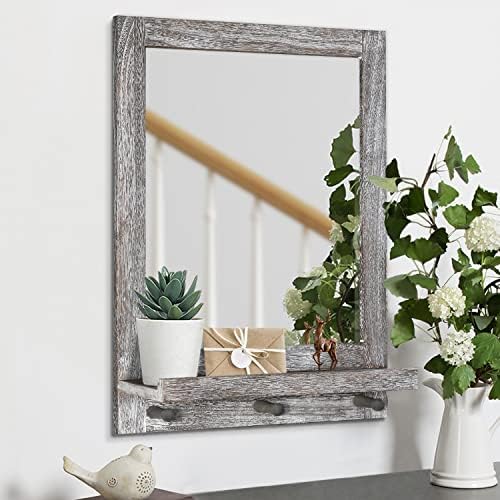 Rustic Wall Mirror with Shelf 165x23in