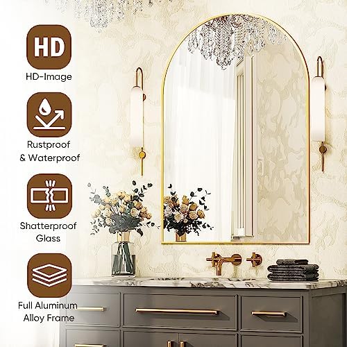 Antok 20x30 Wall Mounted Black Mirror with Gold Frame
