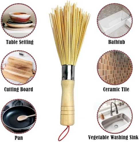 4Pack Bamboo Scrub Brush with Wooden Handle for Pans Dishes and Sink