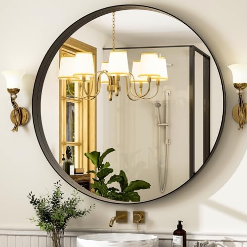 Easly 32 Inch Round Black Bathroom Mirror