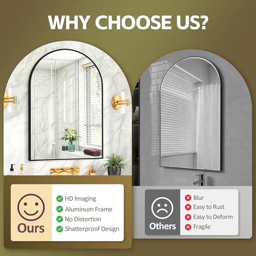 Oteymart 24x36 Arch Mirror with Black Frame