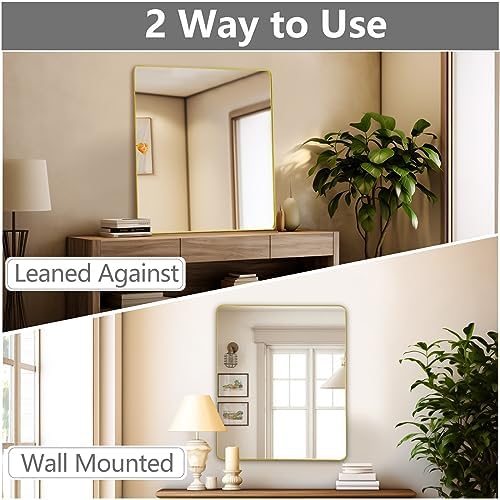 Mirrorons Gold Bathroom Mirror 36x30 Inch Shatterproof Wall Mirror