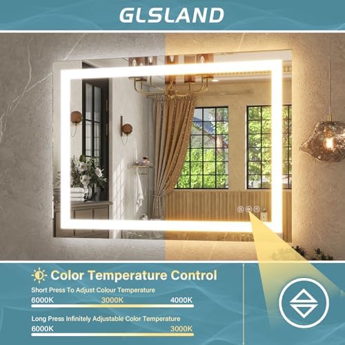 GLSLAND Dimmable LED Mirror 40x30 Wall Mount