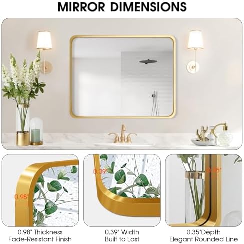 VSARHOUSE 36x30 Inch Black Metal Frame Bathroom Mirror