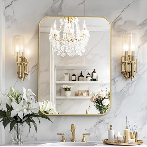 MZON 20x30 Inch Brushed Gold Vanity Mirror