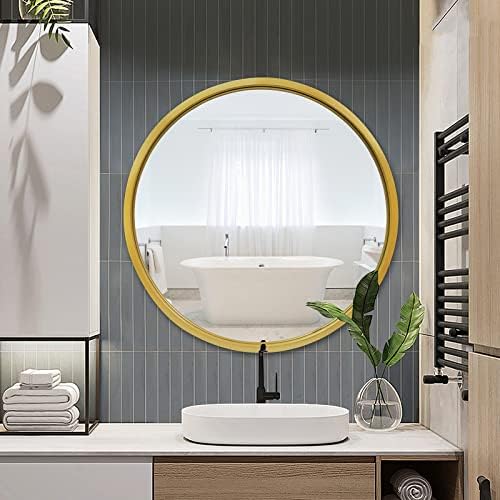 CKCY 30 Inch Round Gold Metal Wall Mirror