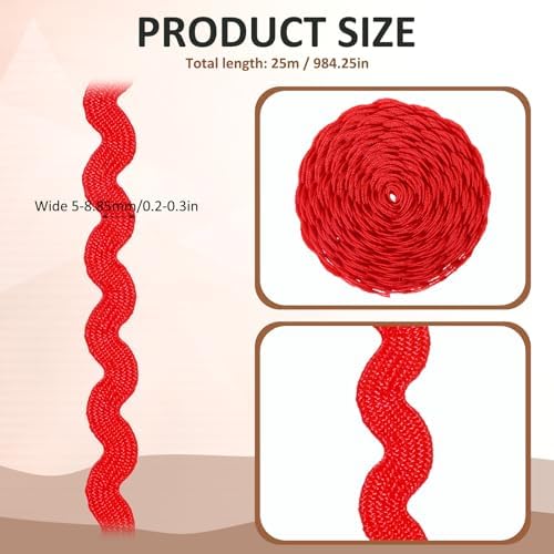 Psyqtsuary Red Wave Rick Rack Trim 5mm 27 Yards