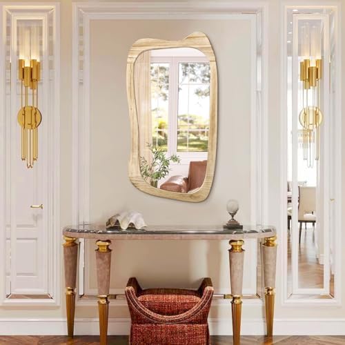 AAZZKANG Asymmetrical Wooden Wall Mirror 32x20