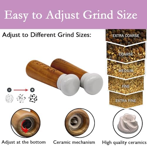 Tessie Jessie Wooden Salt Pepper Mill Set 8 Acacia Wood