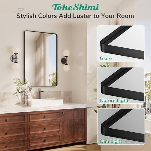 Tokeshimi 16x20 Matte Black Bathroom Mirror with Tempered Glass