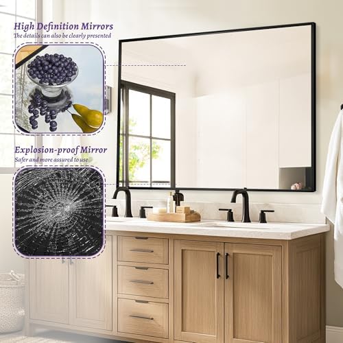 LadyNow 48x30 Wall Mirror Black Aluminum Frame