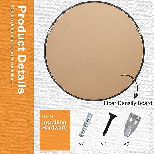 MAGFLERUM 28 Inch Black Round Mirror with Wood Frame