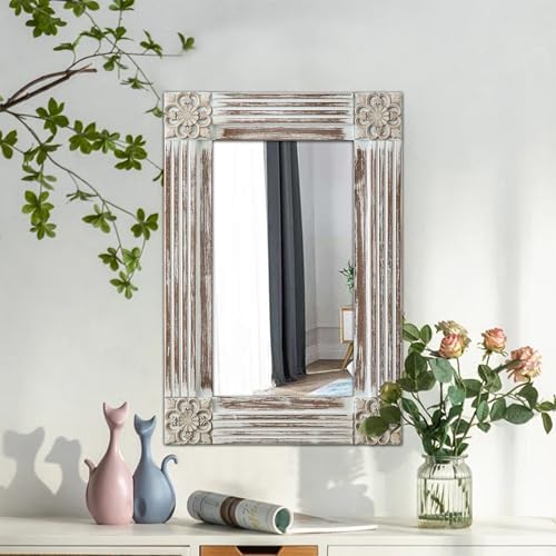 Sintosin Rustic Wooden Frame Wall Mirror 16x24 Inch