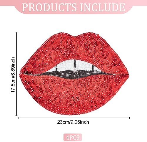 INFUNLY 4PCS Red Lip Applique Patches for DIY