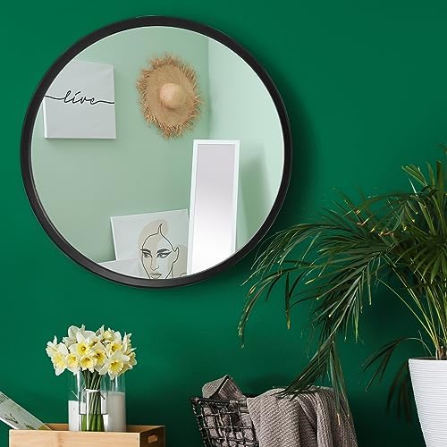 MAGFLERUM 28 Inch Black Round Mirror with Wood Frame