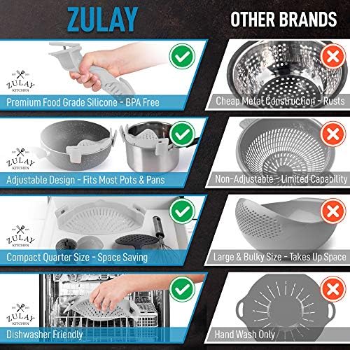 Zulay Adjustable Silicone Strainer - Food Grade Heat Resistant for Pots Pans
