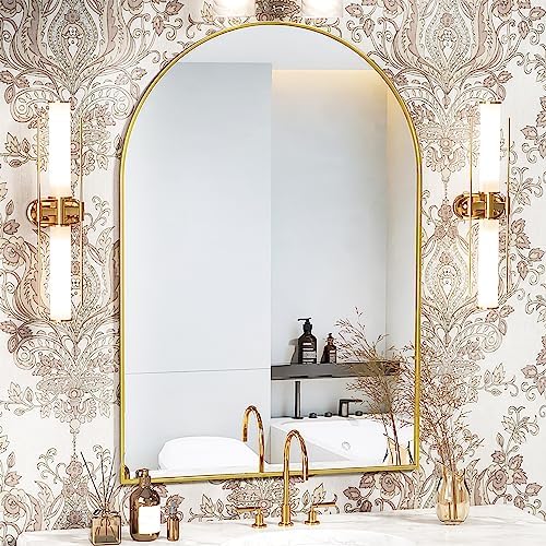 Antok 20x30 Wall Mounted Black Mirror with Gold Frame